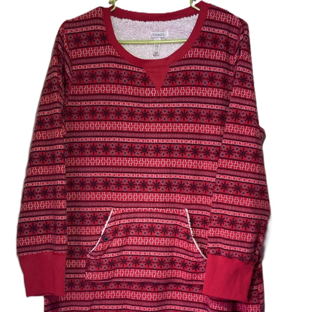 Jockey Women’s Large Red/Black Snow Flake Sweater Dress Front Pocket